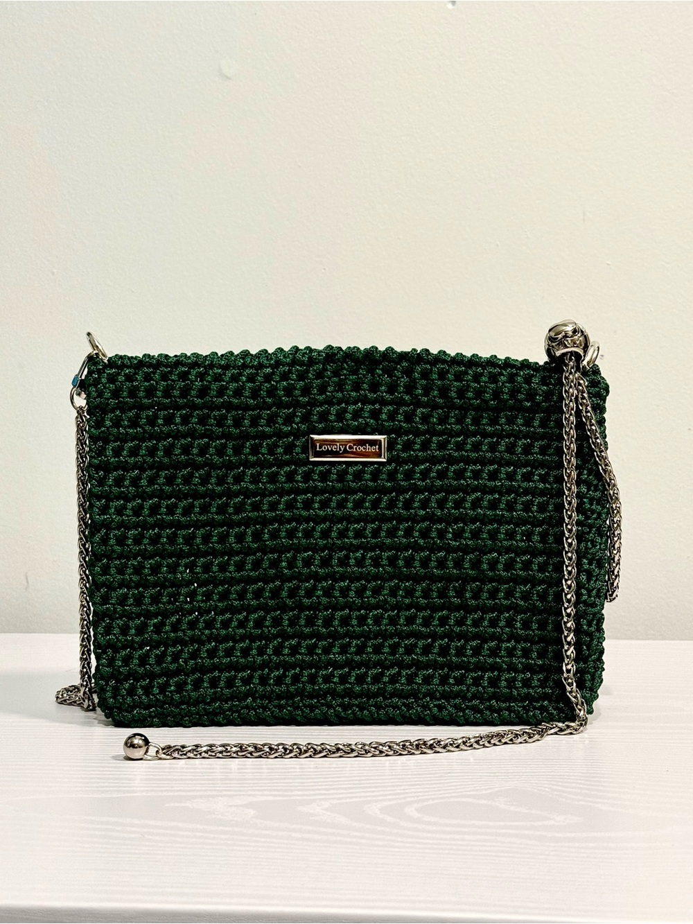 Dark Green Crochet Chain Shoulder Bag